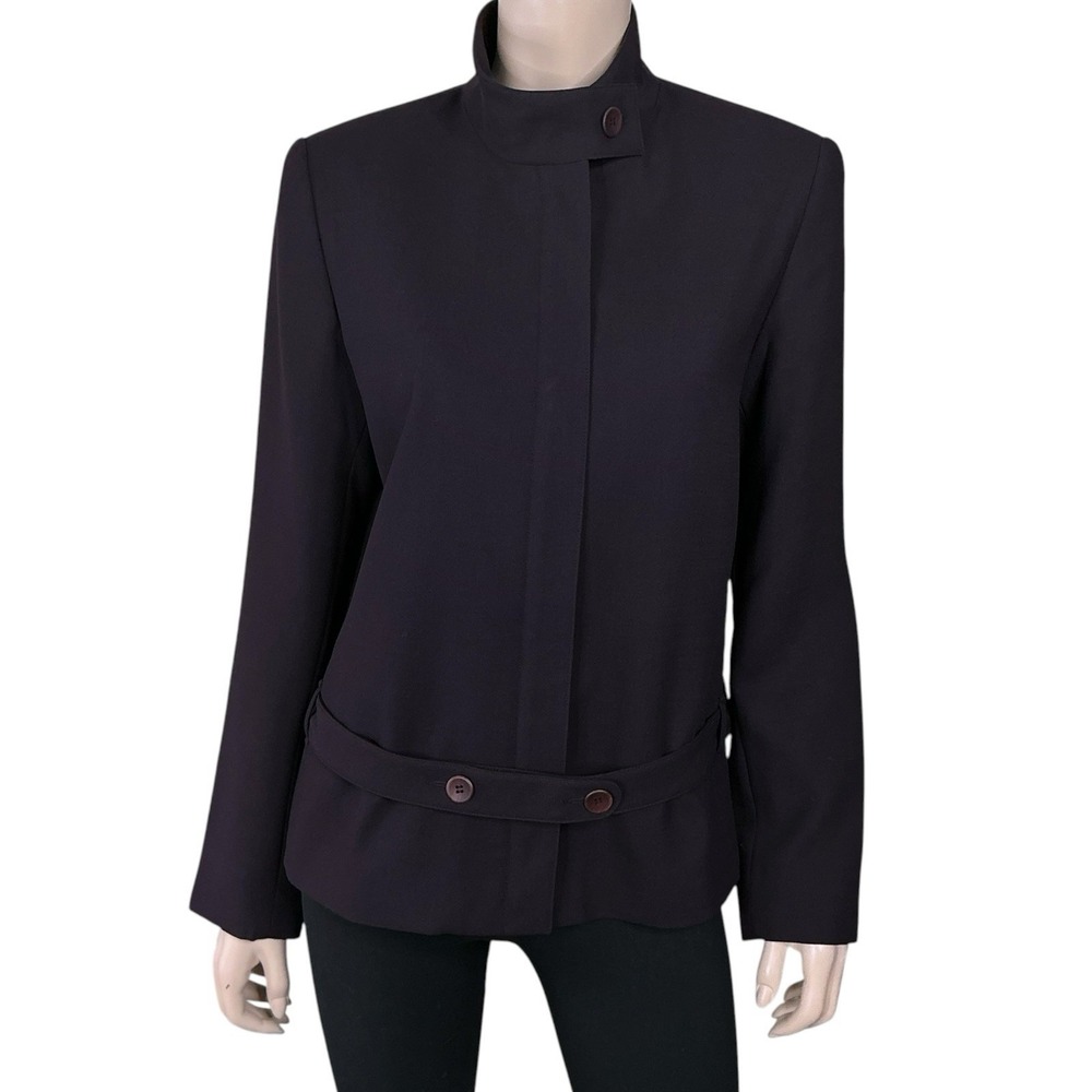 Ron Leal Blazer Women 10 Medium Dark Purple Long Sleeve Full Zip Wool NWT $850